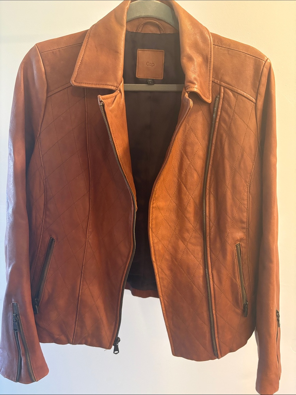 GAP Light Brown Quilted Leather Moto Jacket - Picture 7 of 7